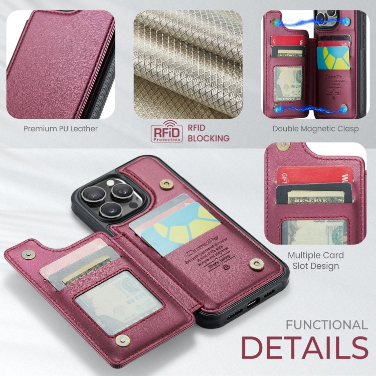 For iPhone 16 Pro Max CaseMe C22 Card Slots Holder RFID Anti-theft Phone Case(Red) by CaseMe