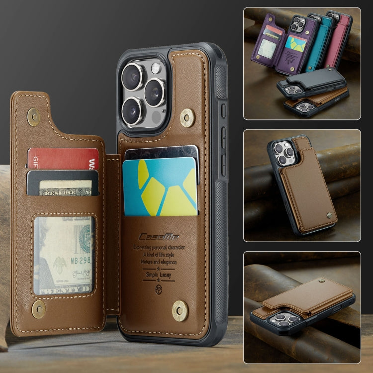 For iPhone 16 Pro CaseMe C22 Card Slots Holder RFID Anti-theft Phone Case(Brown) by CaseMe
