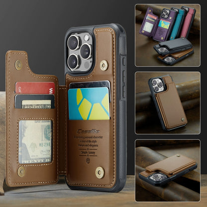 For iPhone 16 Pro CaseMe C22 Card Slots Holder RFID Anti-theft Phone Case(Brown) by CaseMe