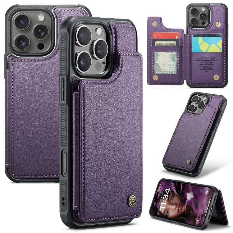 For iPhone 16 Pro CaseMe C22 Card Slots Holder RFID Anti-theft Phone Case(Purple) by CaseMe