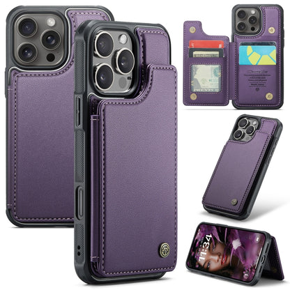 For iPhone 16 Pro CaseMe C22 Card Slots Holder RFID Anti-theft Phone Case(Purple) by CaseMe