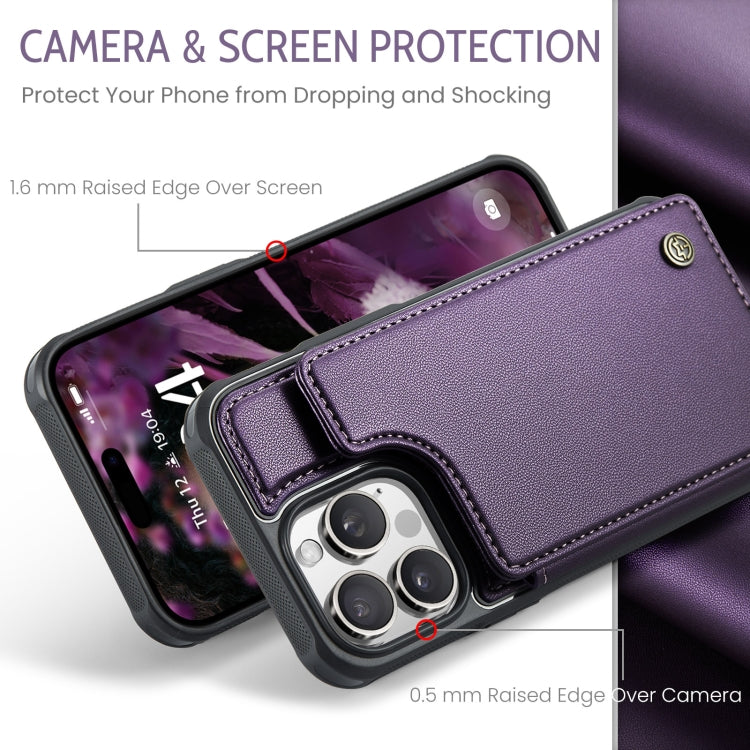 For iPhone 16 Pro CaseMe C22 Card Slots Holder RFID Anti-theft Phone Case(Purple) by CaseMe