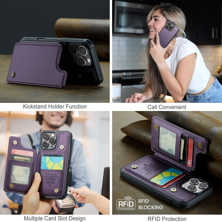 For iPhone 16 Pro CaseMe C22 Card Slots Holder RFID Anti-theft Phone Case(Purple) by CaseMe
