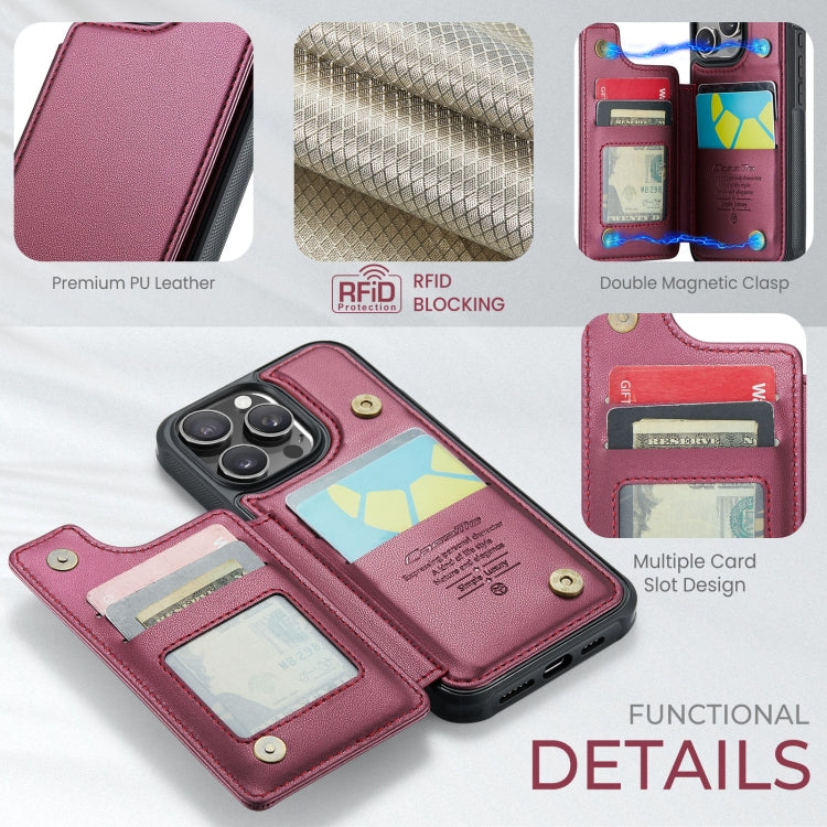 For iPhone 16 Pro CaseMe C22 Card Slots Holder RFID Anti-theft Phone Case(Red) by CaseMe
