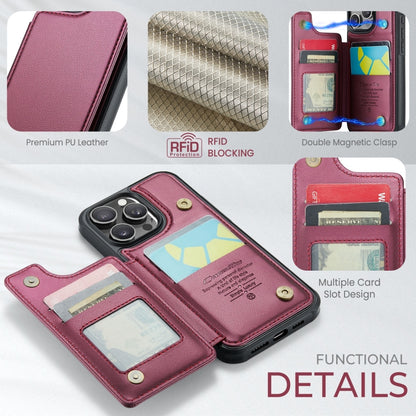 For iPhone 16 Pro CaseMe C22 Card Slots Holder RFID Anti-theft Phone Case(Red) by CaseMe