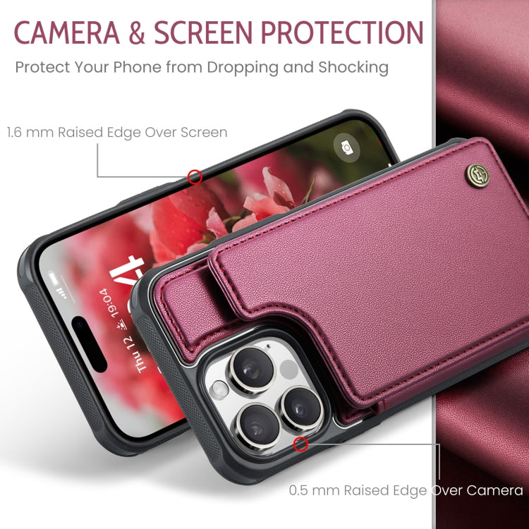 For iPhone 16 Pro CaseMe C22 Card Slots Holder RFID Anti-theft Phone Case(Red) by CaseMe