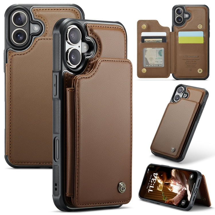 For iPhone 16 CaseMe C22 Card Slots Holder RFID Anti-theft Phone Case(Brown) by CaseMe