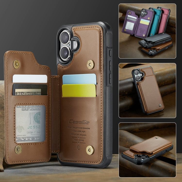 For iPhone 16 CaseMe C22 Card Slots Holder RFID Anti-theft Phone Case(Brown) by CaseMe