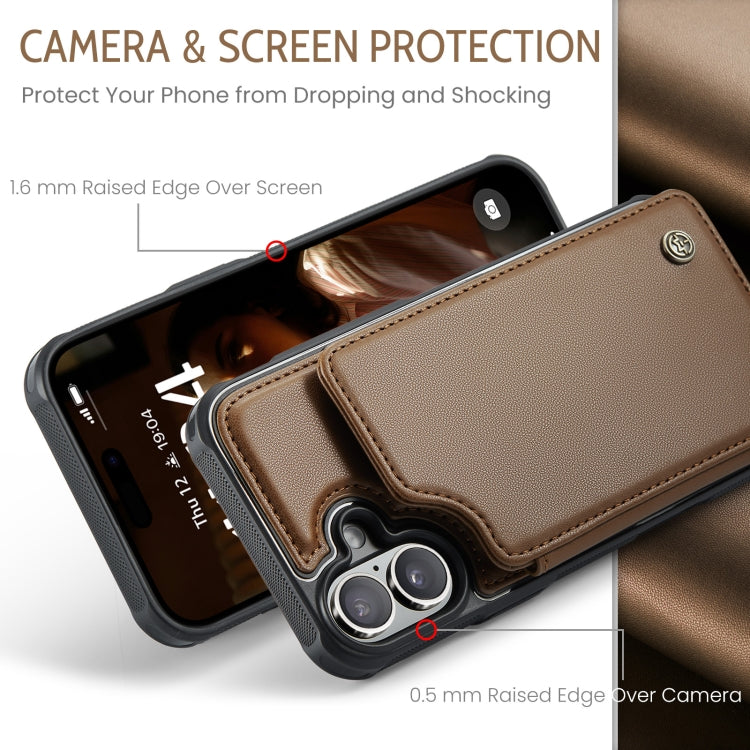 For iPhone 16 CaseMe C22 Card Slots Holder RFID Anti-theft Phone Case(Brown) by CaseMe