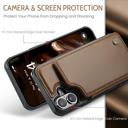 For iPhone 16 CaseMe C22 Card Slots Holder RFID Anti-theft Phone Case(Brown) by CaseMe