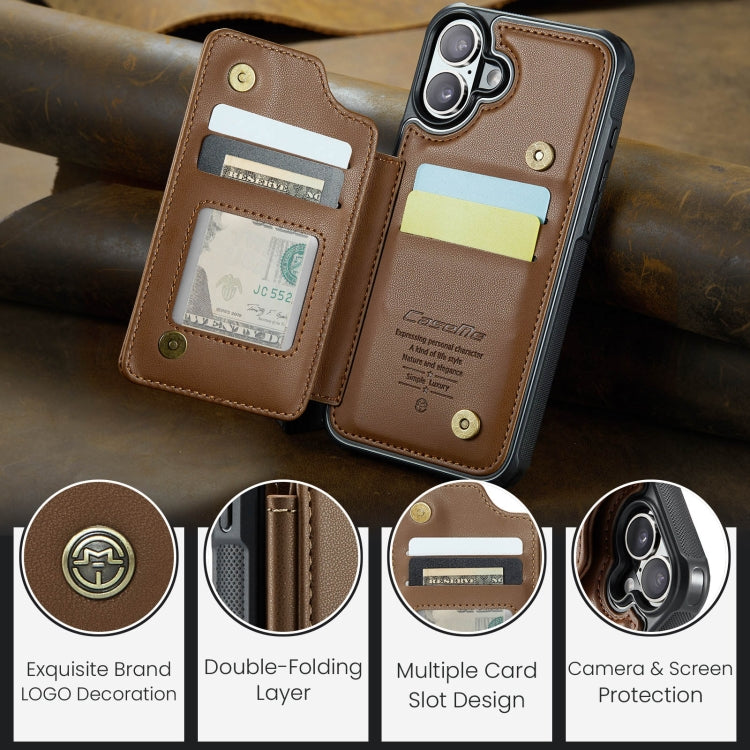 For iPhone 16 CaseMe C22 Card Slots Holder RFID Anti-theft Phone Case(Brown) by CaseMe