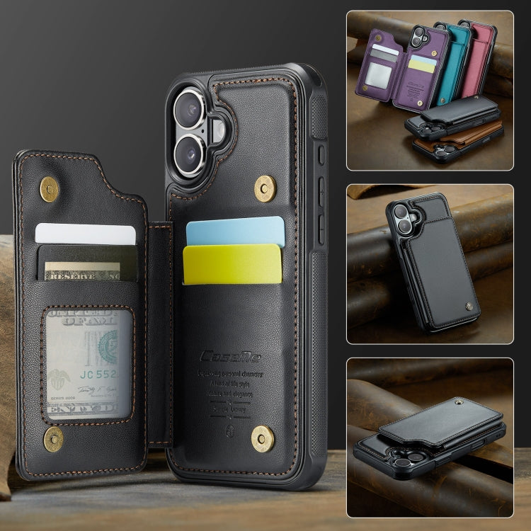 For iPhone 16 CaseMe C22 Card Slots Holder RFID Anti-theft Phone Case(Black) by CaseMe