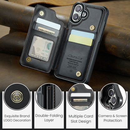 For iPhone 16 CaseMe C22 Card Slots Holder RFID Anti-theft Phone Case(Black) by CaseMe