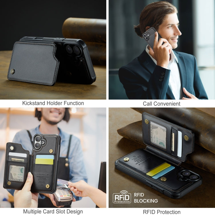 For iPhone 16 CaseMe C22 Card Slots Holder RFID Anti-theft Phone Case(Black) by CaseMe