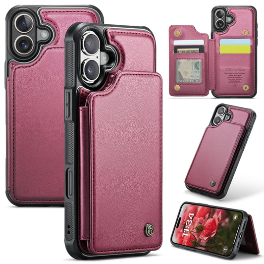 For iPhone 16 CaseMe C22 Card Slots Holder RFID Anti-theft Phone Case(Red) by CaseMe