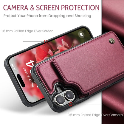 For iPhone 16 CaseMe C22 Card Slots Holder RFID Anti-theft Phone Case(Red) by CaseMe