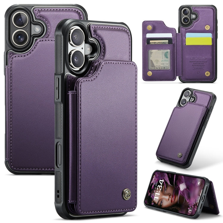 For iPhone 16 CaseMe C22 Card Slots Holder RFID Anti-theft Phone Case(Purple) by CaseMe