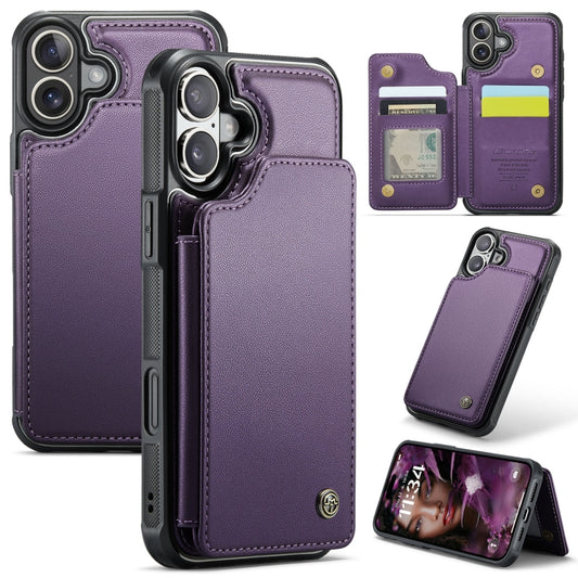 For iPhone 16 CaseMe C22 Card Slots Holder RFID Anti-theft Phone Case(Purple) by CaseMe
