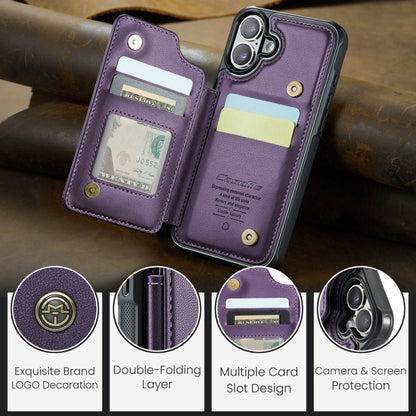 For iPhone 16 CaseMe C22 Card Slots Holder RFID Anti-theft Phone Case(Purple) by CaseMe