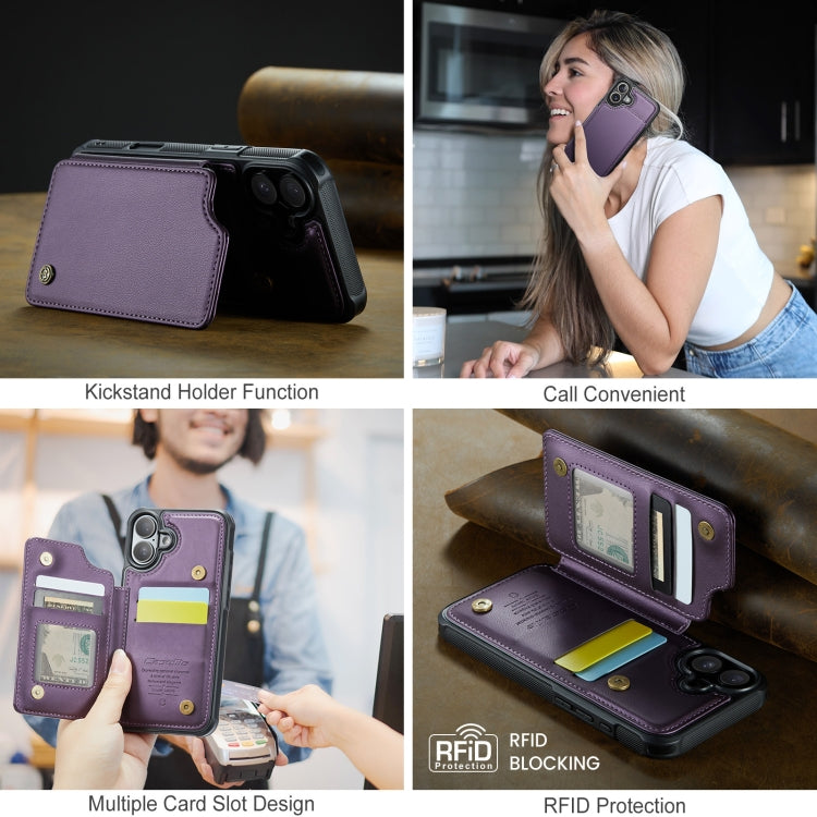 For iPhone 16 CaseMe C22 Card Slots Holder RFID Anti-theft Phone Case(Purple) by CaseMe