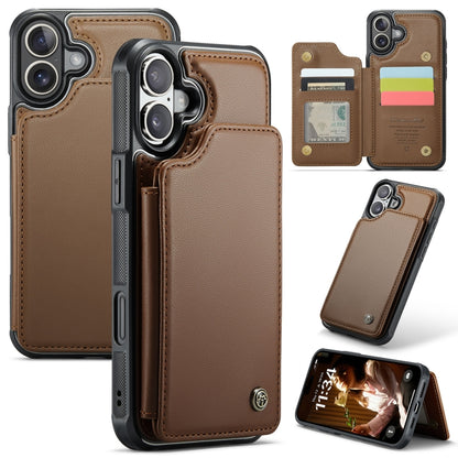 For iPhone 16 Plus CaseMe C22 Card Slots Holder RFID Anti-theft Phone Case(Brown) by CaseMe