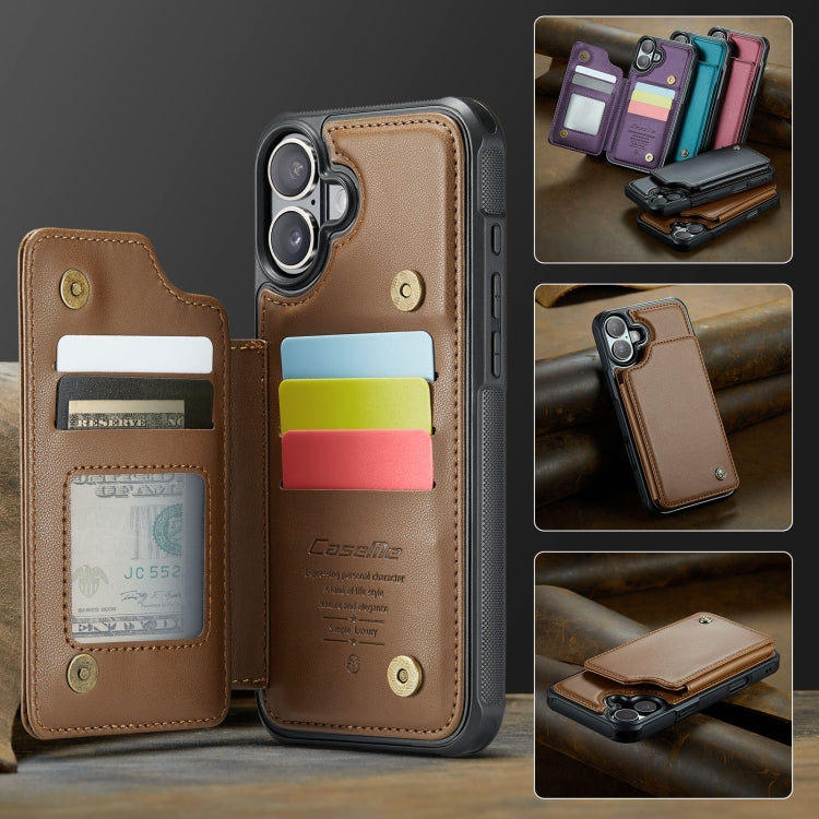 For iPhone 16 Plus CaseMe C22 Card Slots Holder RFID Anti-theft Phone Case(Brown) by CaseMe