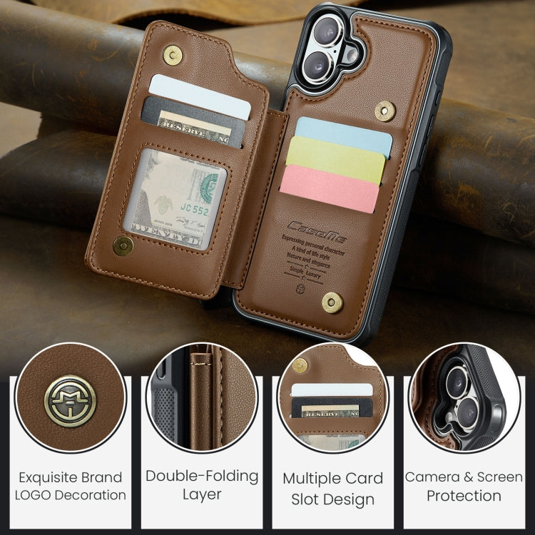 For iPhone 16 Plus CaseMe C22 Card Slots Holder RFID Anti-theft Phone Case(Brown) by CaseMe