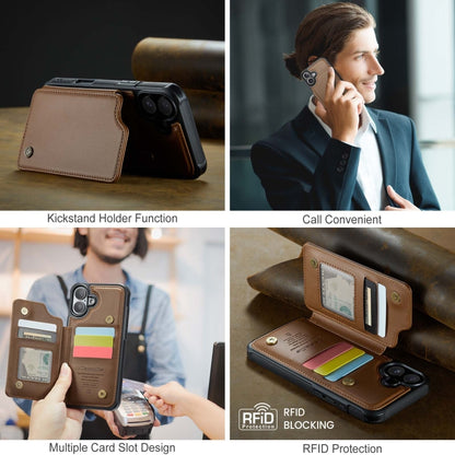 For iPhone 16 Plus CaseMe C22 Card Slots Holder RFID Anti-theft Phone Case(Brown) by CaseMe