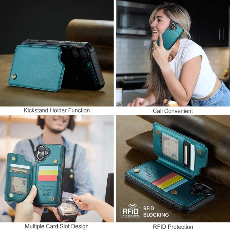 For iPhone 16 Plus CaseMe C22 Card Slots Holder RFID Anti-theft Phone Case(Green) by CaseMe