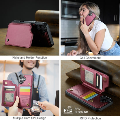 For iPhone 16 Plus CaseMe C22 Card Slots Holder RFID Anti-theft Phone Case(Red) by CaseMe