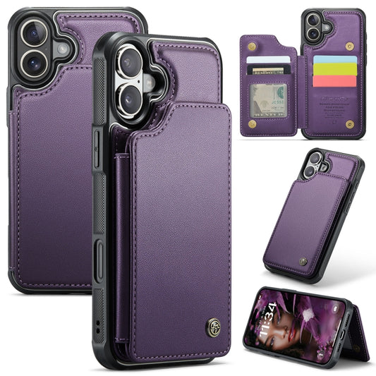 For iPhone 16 Plus CaseMe C22 Card Slots Holder RFID Anti-theft Phone Case(Purple) by CaseMe
