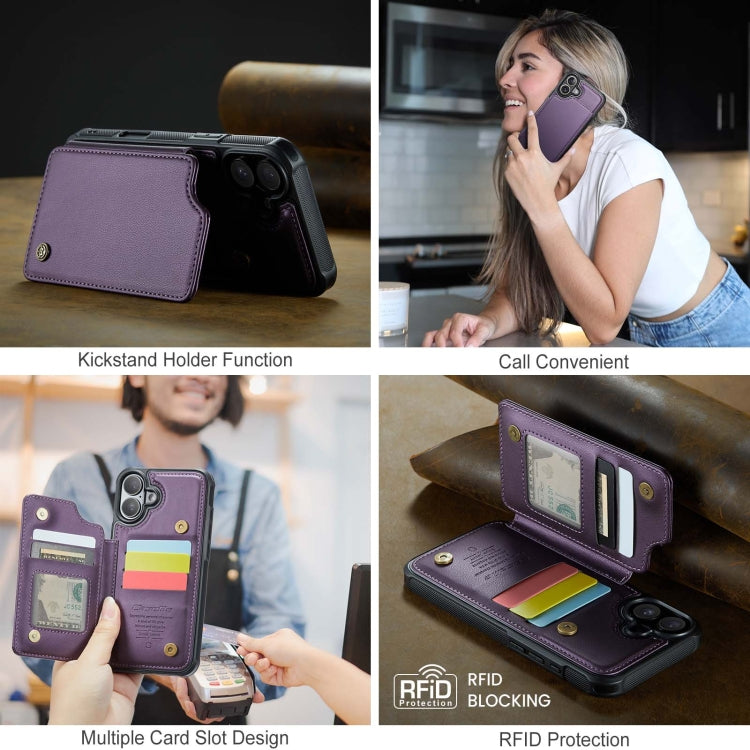 For iPhone 16 Plus CaseMe C22 Card Slots Holder RFID Anti-theft Phone Case(Purple) by CaseMe