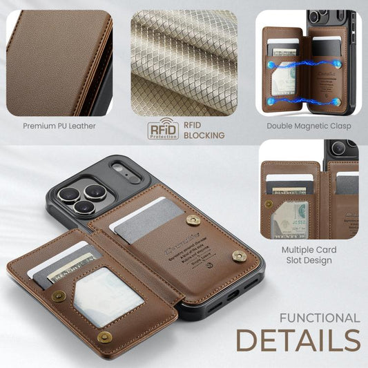 For iPhone 17 Pro Max CaseMe C22 Card Slots Holder RFID Anti-theft Phone Case(Brown) by CaseMe
