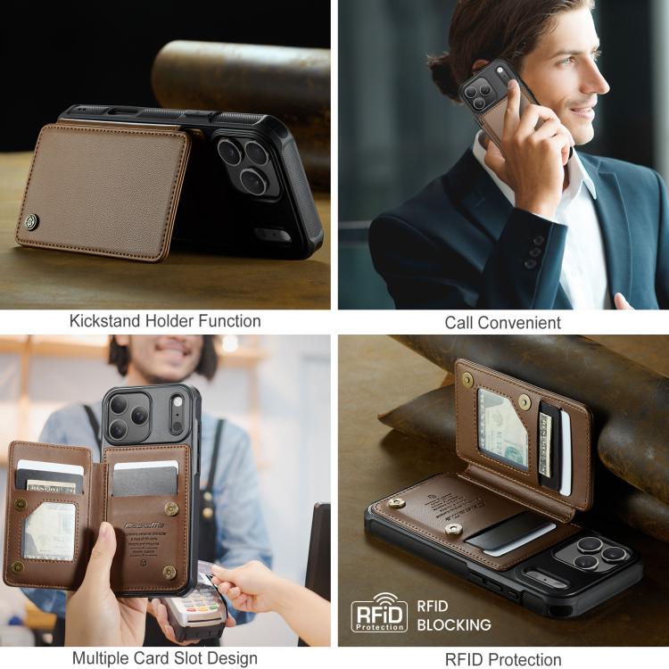 For iPhone 17 Pro Max CaseMe C22 Card Slots Holder RFID Anti-theft Phone Case(Brown) by CaseMe