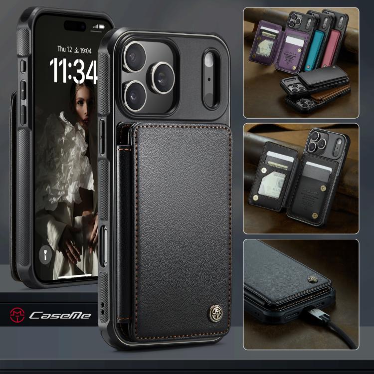 For iPhone 17 Pro Max CaseMe C22 Card Slots Holder RFID Anti-theft Phone Case(Black) by CaseMe