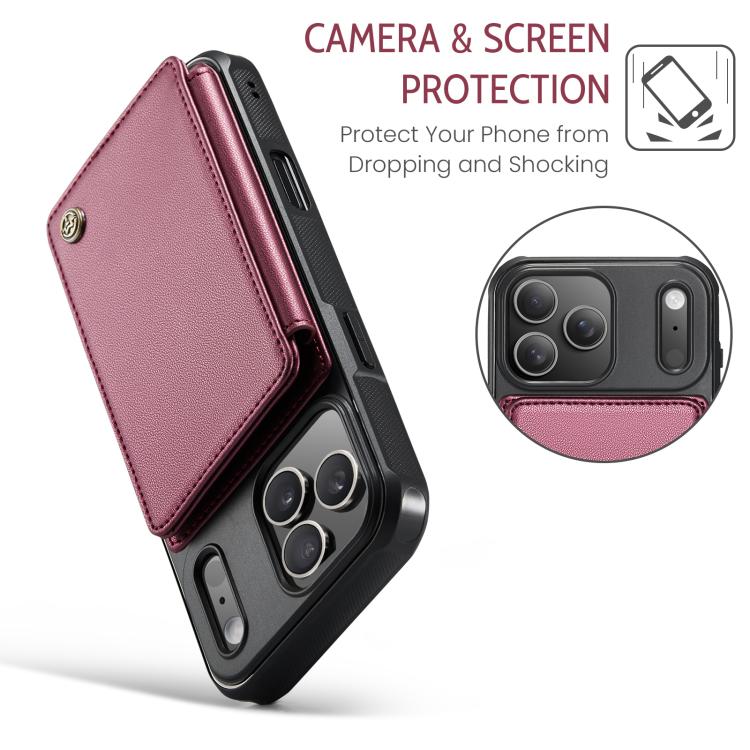 For iPhone 17 Pro Max CaseMe C22 Card Slots Holder RFID Anti-theft Phone Case(Red) by CaseMe