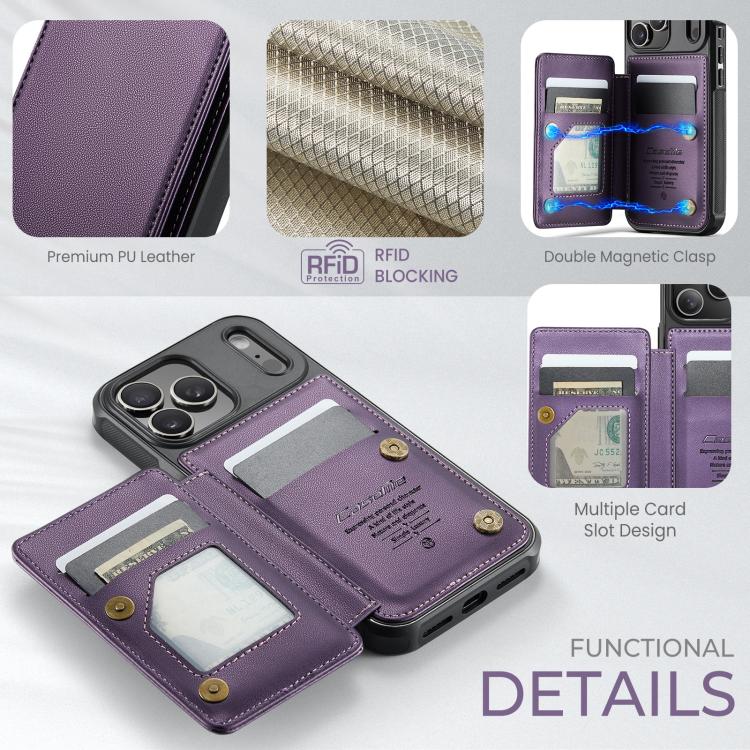 For iPhone 17 Pro Max CaseMe C22 Card Slots Holder RFID Anti-theft Phone Case(Purple) by CaseMe