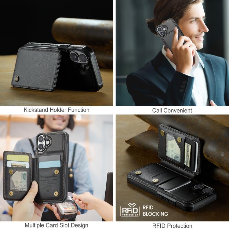 For iPhone 17 CaseMe C22 Card Slots Holder RFID Anti-theft Phone Case(Black) by CaseMe