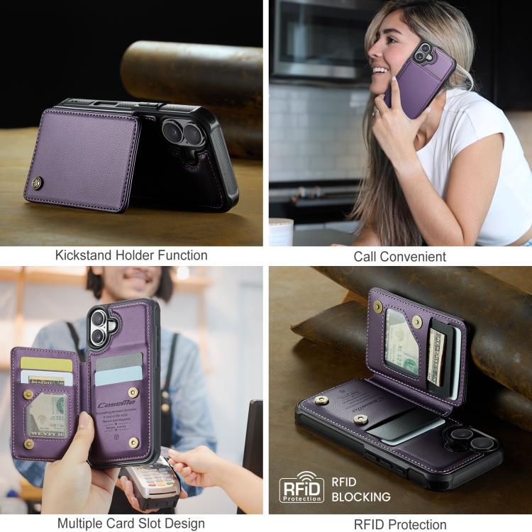 For iPhone 17 CaseMe C22 Card Slots Holder RFID Anti-theft Phone Case(Purple) by CaseMe