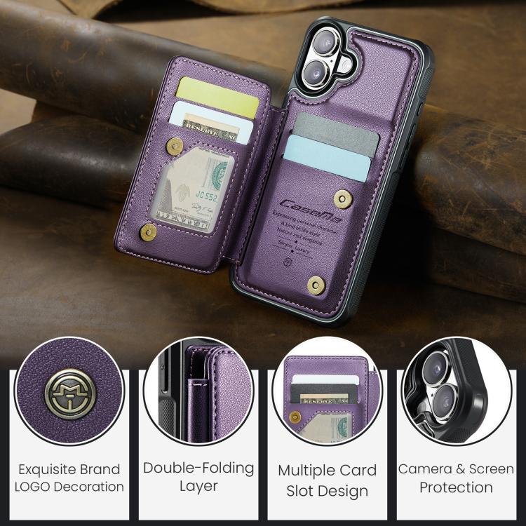 For iPhone 17 CaseMe C22 Card Slots Holder RFID Anti-theft Phone Case(Purple) by CaseMe