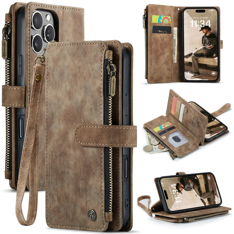 For iPhone 16 Pro CaseMe C30 Card Slots Zipper Wallet Leather Phone Case(Brown) by CaseMe