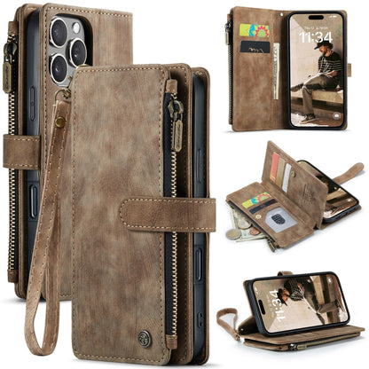 For iPhone 16 Pro CaseMe C30 Card Slots Zipper Wallet Leather Phone Case(Brown) by CaseMe
