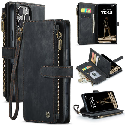 For iPhone 16 Pro CaseMe C30 Card Slots Zipper Wallet Leather Phone Case(Black) by CaseMe