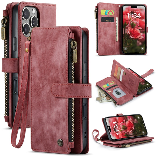 For iPhone 16 Pro CaseMe C30 Card Slots Zipper Wallet Leather Phone Case(Red) by CaseMe