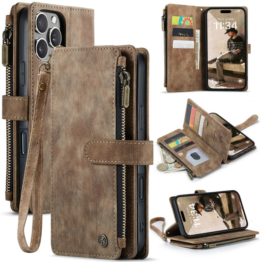 For iPhone 16 Pro Max CaseMe C30 Card Slots Zipper Wallet Leather Phone Case(Brown) by CaseMe