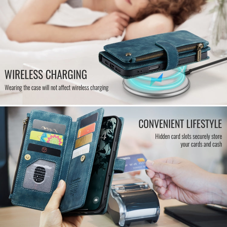 For iPhone 16 Pro Max CaseMe C30 Card Slots Zipper Wallet Leather Phone Case(Blue) by CaseMe