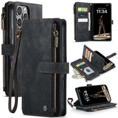 For iPhone 16 Pro Max CaseMe C30 Card Slots Zipper Wallet Leather Phone Case(Black) by CaseMe