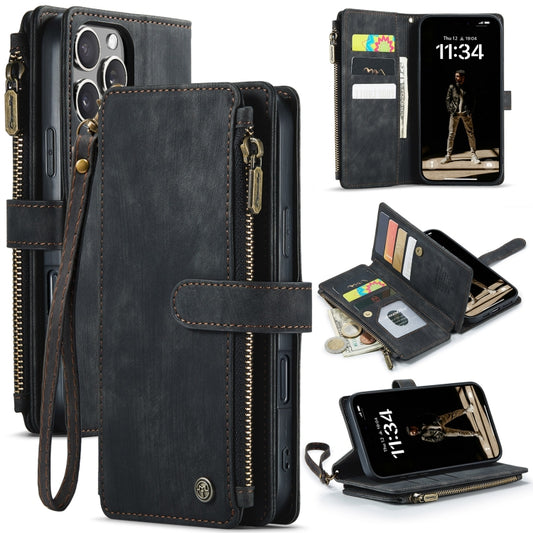 For iPhone 16 Pro Max CaseMe C30 Card Slots Zipper Wallet Leather Phone Case(Black) by CaseMe