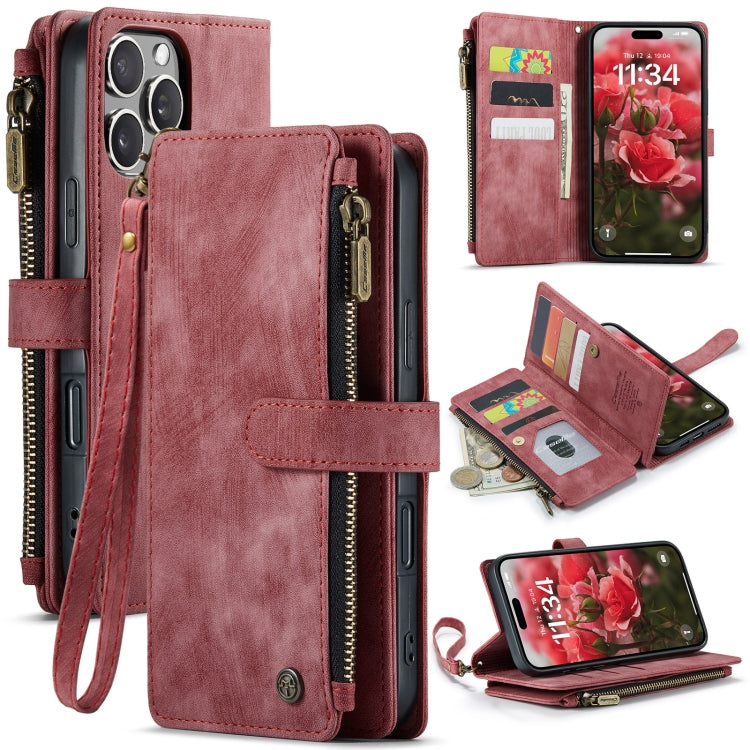 For iPhone 16 Pro Max CaseMe C30 Card Slots Zipper Wallet Leather Phone Case(Red) by CaseMe