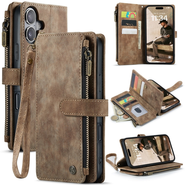For iPhone 16 Plus CaseMe C30 Card Slots Zipper Wallet Leather Phone Case(Brown) by CaseMe
